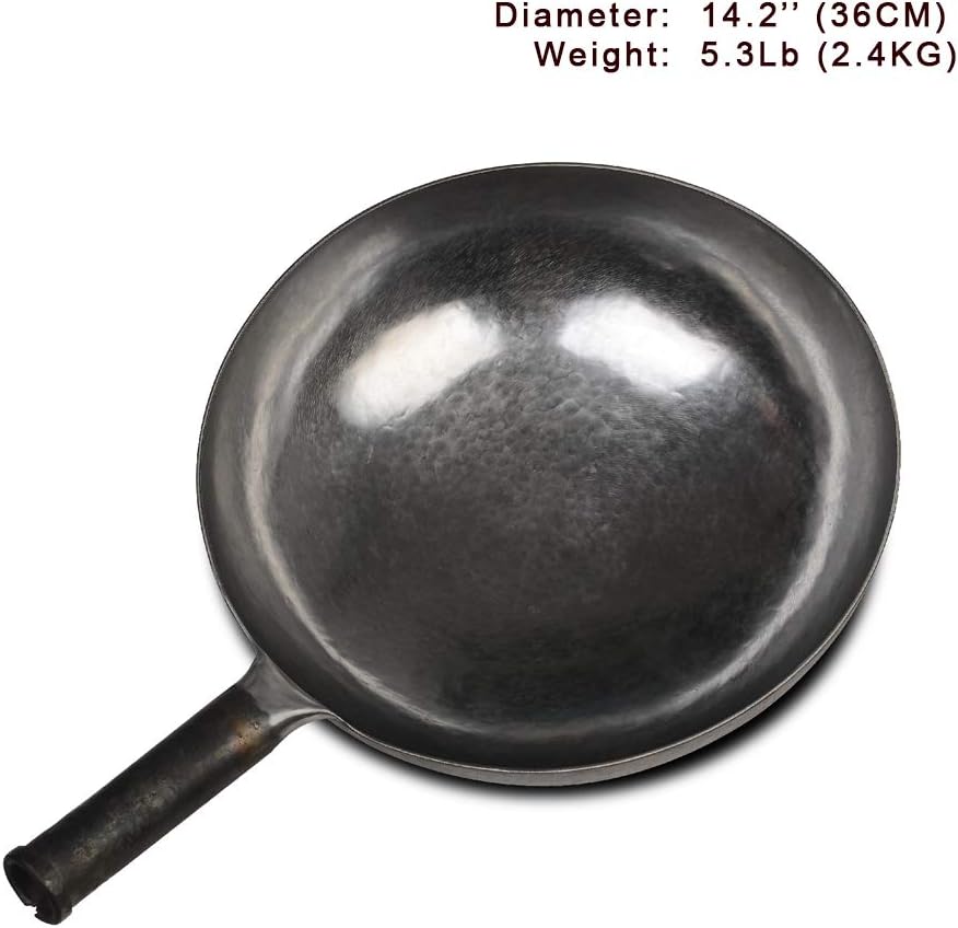臻三环 ZhenSanHuan Chinese Hand Hammered Iron Woks and Stir Fry Pans, Non-stick, No Coating, Carbon Steel Pow (36CM, Silver - Not Seasoned)