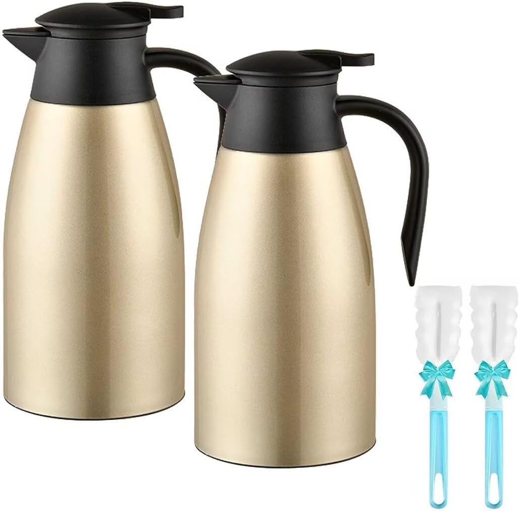 1.9L Thermal Coffee Carafe for keeping hot, Carafe for hot liquid, Airpot Insulated Coffee Carafe Stainless Steel Vacuum Thermal Pot for Coffee, Hot Water, Tea, Keep Hot 24 Hours (2 gold)