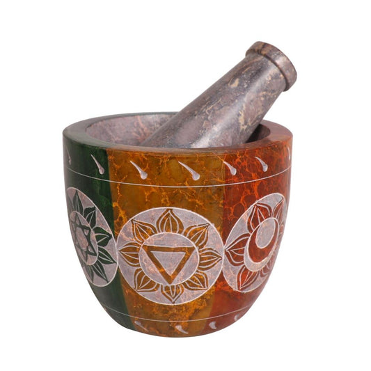 Mortar and Pestle, Made of Heavy Duty Polished Hard Stone, Natural Stone Grinder for Spices, Pastes, Herbs, Seasoning etc. (7 Chakra)