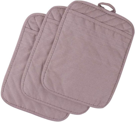 Anyi Cotton Pot Holders, Heat Resistant Grey Kitchen Counter Pads with Pocket Pack of 3