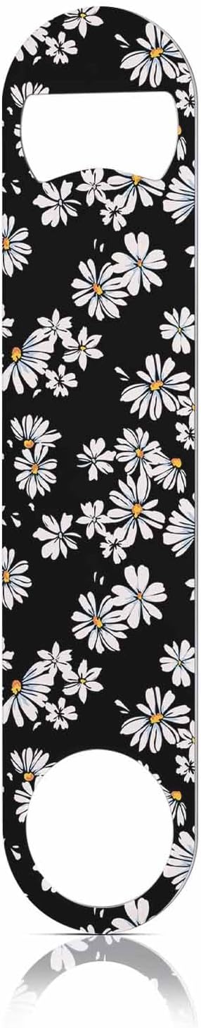 Daisy Print Stainless Steel Bottle Opener Delicate White Flower Blossom Pattern Pretty Floral Petal Flat Beer Bottle Opener Keychain for Home Kitchen Bar Restaurant Party Birthday Gift