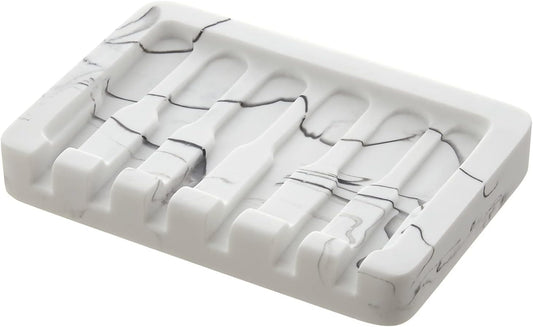 Self Draining Soap Dish - Marble Look Soap Holder Tray Savers Box Container Sponge Holder for Bathroom Shower Kitchen, White