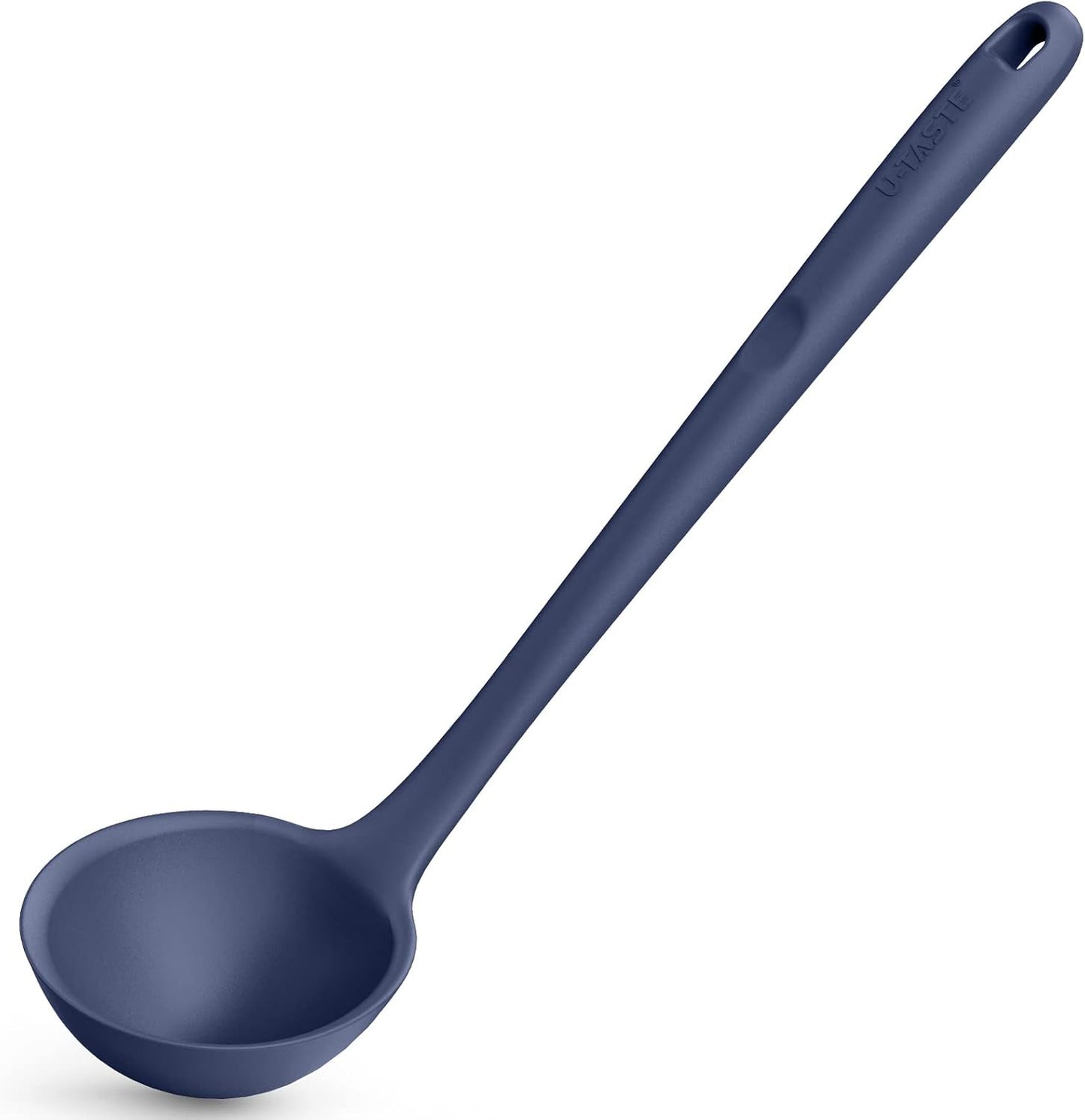 13 inch Silicone Soup Ladle: U-Taste 600ºF Heat Resistant 4 oz Large Non-stick Seamless Rubber Kitchen Deep Serving Spoon with Non Slip Long Handle for Cooking Sauce Stews Gravy (Midnight Blue)