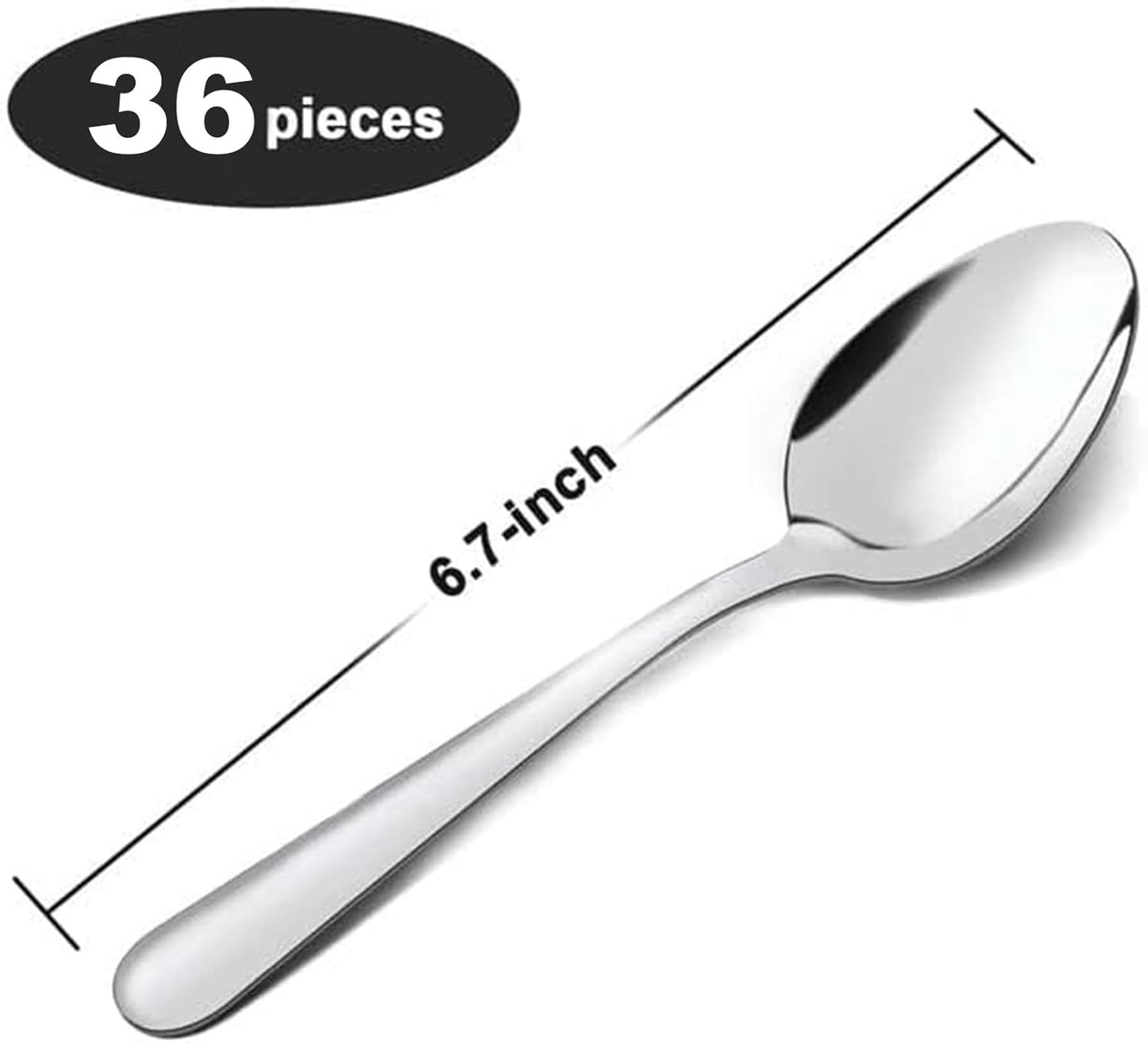 Unokit 36-Piece Silverware Set (6.7 inch), Stainless Steel Dinner and Dessert Spoons, Tablespoons - Mirror Polished, Dishwasher Safe