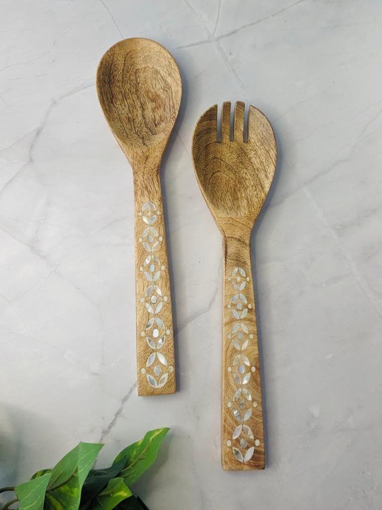 Salad Spoon Set 13 inches Tongs Serving Utensils Set,Acacia Salad Spoon and Fork Set Long Handle Salad Server Set Wood Serving Utensils
