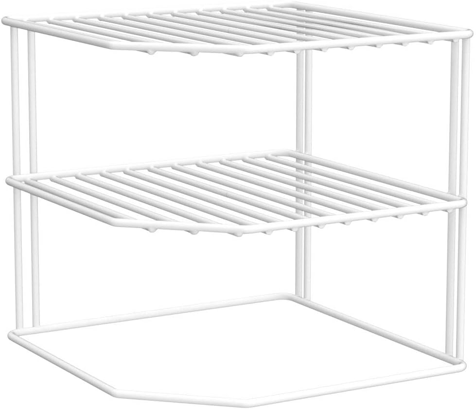 ROFAY Kitchen Cupboard Organiser, 3 Tier White Corner Plate Rack for Kitchen Cupboard Storage - Cupboard Shelf Insert Organiser (Pack of 2)