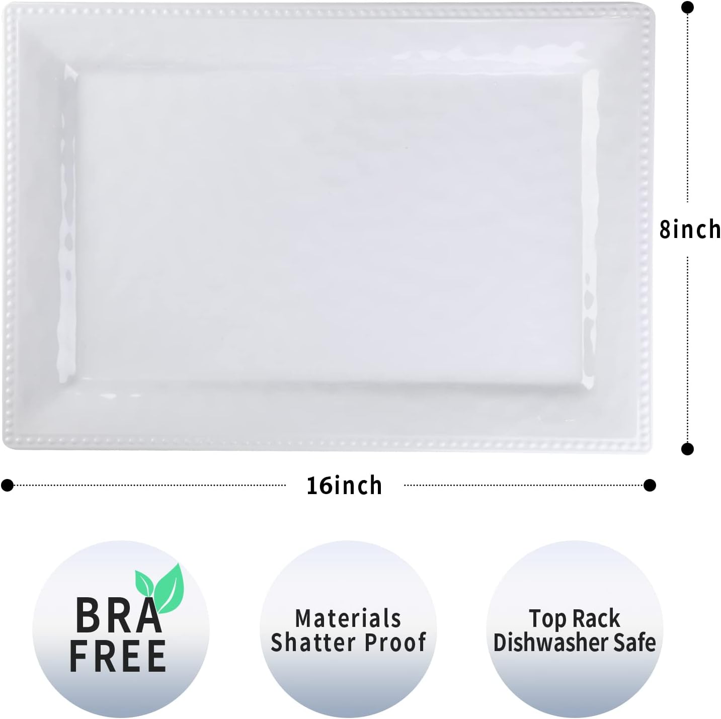 Embossed effectSet of 2 melamine rectangular serving trays/platters - White (2)