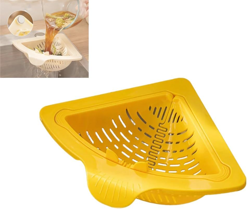 Magnetic Drainage & Filter Basket, Punch-Free Triangular Sink Strainer with Twist-Open Bottom, Strong Magnetic Fixation, Corner Kitchen Organizer for Washing Fruits & Vegetables(Color a)
