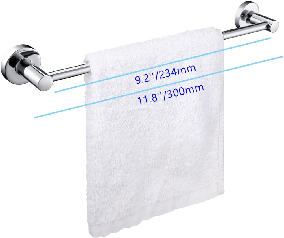 JiePai Bath Towel Bar Chrome, 11.8 Inch Stainless Steel Towel Rack Bathroom Towel Holder Wall Mount Kitchen Dish Cloth Hanger (Chrome, 11.8 Inch)