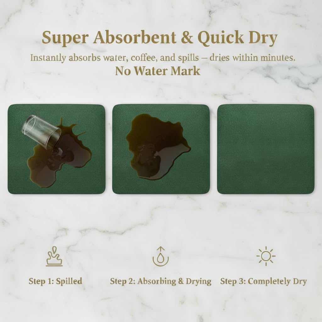 Dish Drying Mat Super Absorbent – 16" x 18" Coffee Mat for Countertops – Non-Slip Drying Mat for Kitchen Counter – Easy to Clean Water Absorbent Mat – Large Dish Drying Mats (Brown)