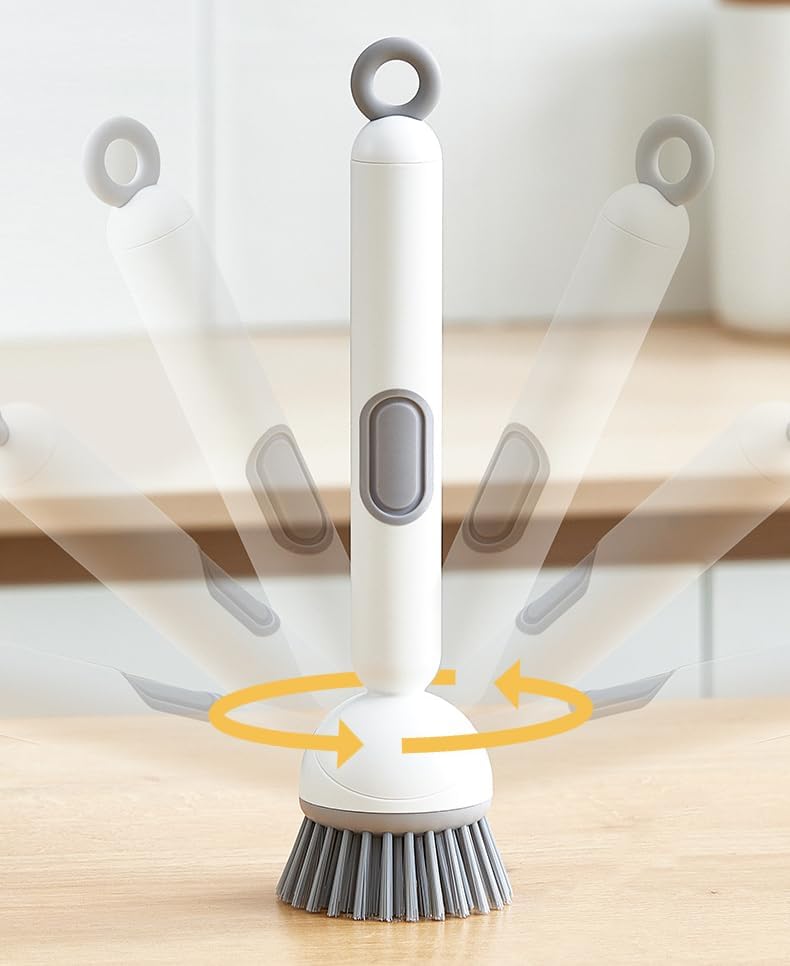 Adjustable Cleaning Brush with Liquid Dispenser, 2025 New Kitchen Dish Scrubber Brushes with Handle, Upgrade 6-Level Adjustable Dish Scrubber for Kitchen Cleaning Everyday Use (Grey)
