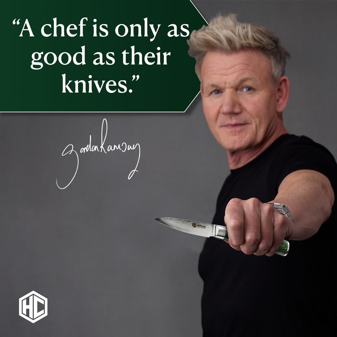 HexClad Paring Knife, 3.5-Inch Japanese Damascus Stainless Steel Blade, Pakkawood Handle