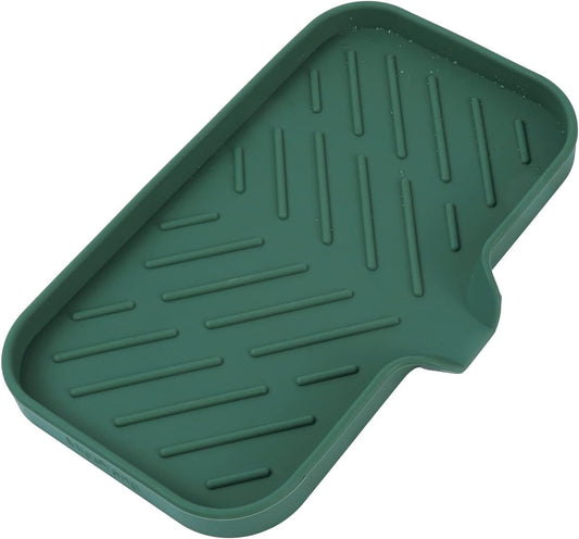 Silicone Bathroom Soap Dishes with Drain Spout-Bathroom and Kitchen Sink Organizer,Sponge Holder,Dish Soap Tray,Perfect for Dispenser,Scrubber,Bottle,Cup on Sink or Counter-Green 9.6"×5.3"