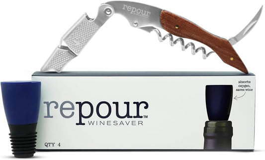 Wine Essentials Combo Pack – Premium Corkscrew & Wine Saver | Manual Wine Key Removes Corks Easily, Wine Stopper Preserves Wine Easily|Perfect for Wine Lovers and Enthusiasts (Rosewood 4 Pack)