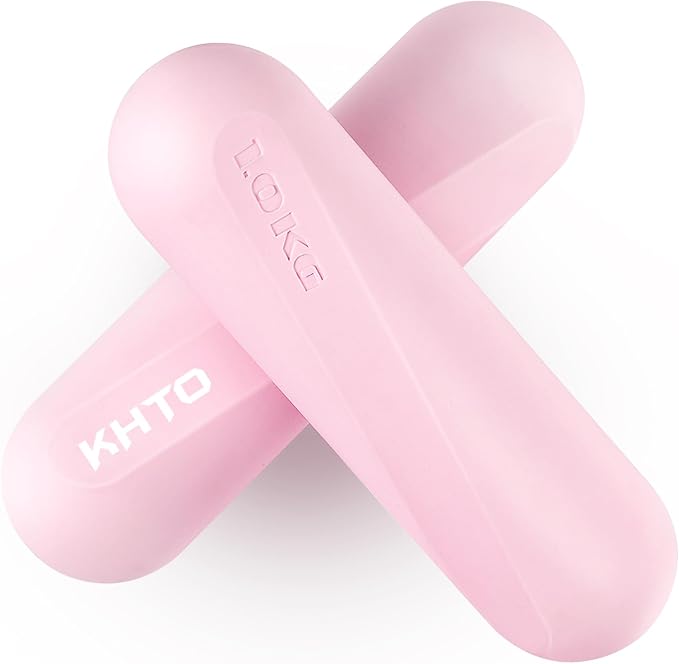 KHTO Food Grade Silicone Dumbbell Weight Bars for Women, Pink (2.2 LB | 4.4 LB Pair), Non-Slip Hex Sides Dumbbell Set for Home Gym Workout, Walking, Yoga, Dance, Barre, Pilates