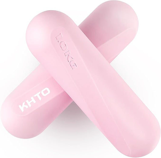 KHTO Food Grade Silicone Dumbbell Weight Bars for Women, Pink (2.2 LB | 4.4 LB Pair), Non-Slip Hex Sides Dumbbell Set for Home Gym Workout, Walking, Yoga, Dance, Barre, Pilates