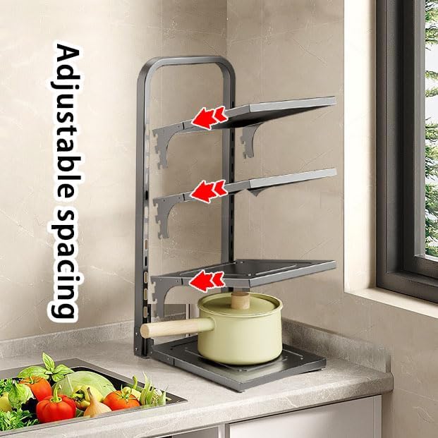Pots and Pans Organizer Under Cabinet,4 Tier Adjustable Cabinet Pan Organizer Rack, 25''Heavy Duty Pot Rack,Pot lid organizer for Kitchen Pantry to Store Dutch Ovens,Cast-Iron Pans(4L-A)