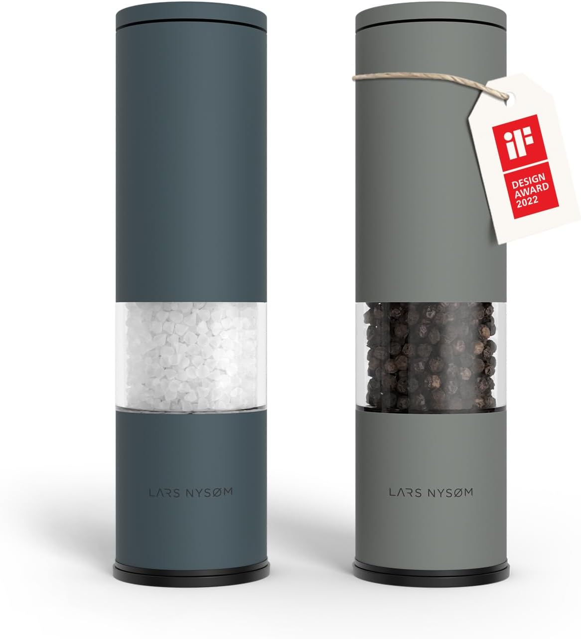 LARS NYSØM Salt and Pepper Grinder Set Manual, Stainless Steel Salt and Pepper Mills with Adjustable Ceramic Grinder I Design Spice Shakers (Blue/Gray)