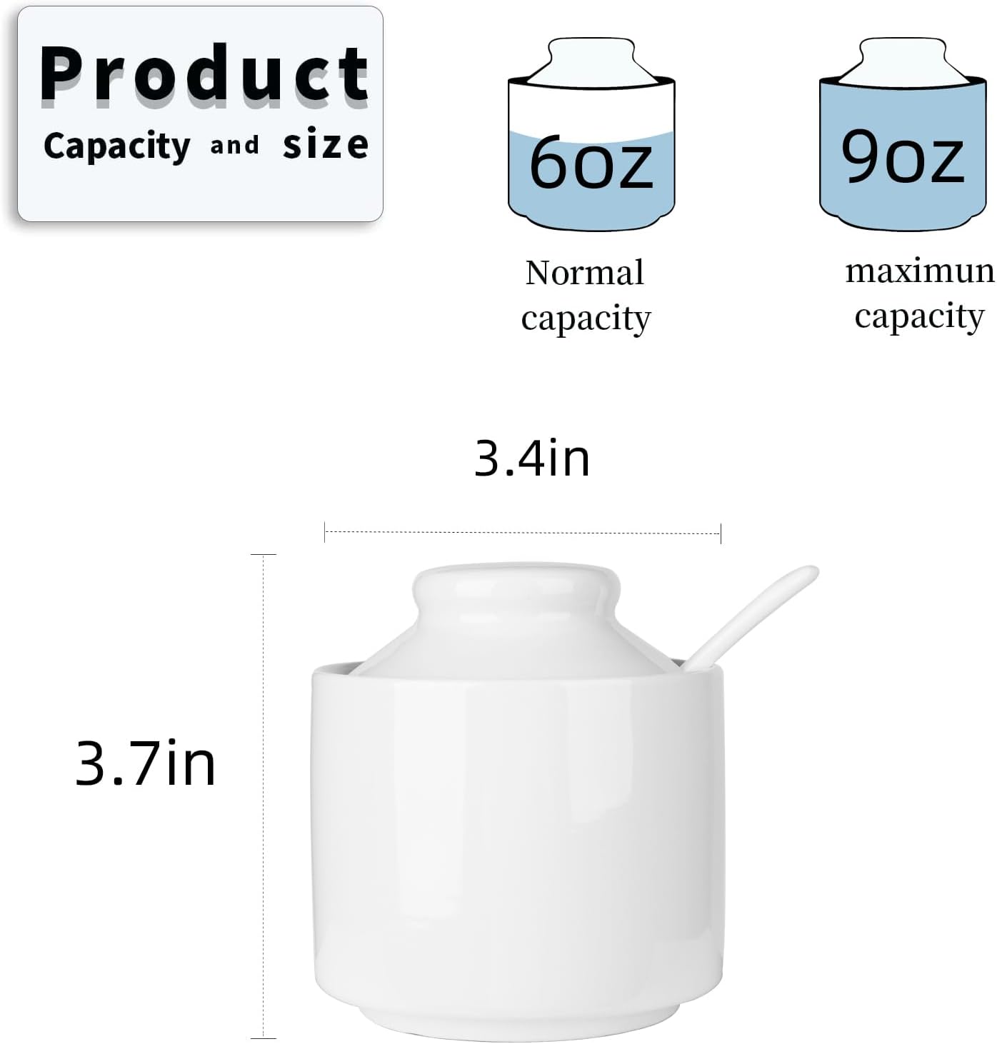 HAOTOP 8 oz Sugar Bowl with Lid and Spoon,Ceramic Sugar Jar Sugar Dispenser Sugar Container Coffee Bar Accessories, Kitchen Countertop Canisters (White)