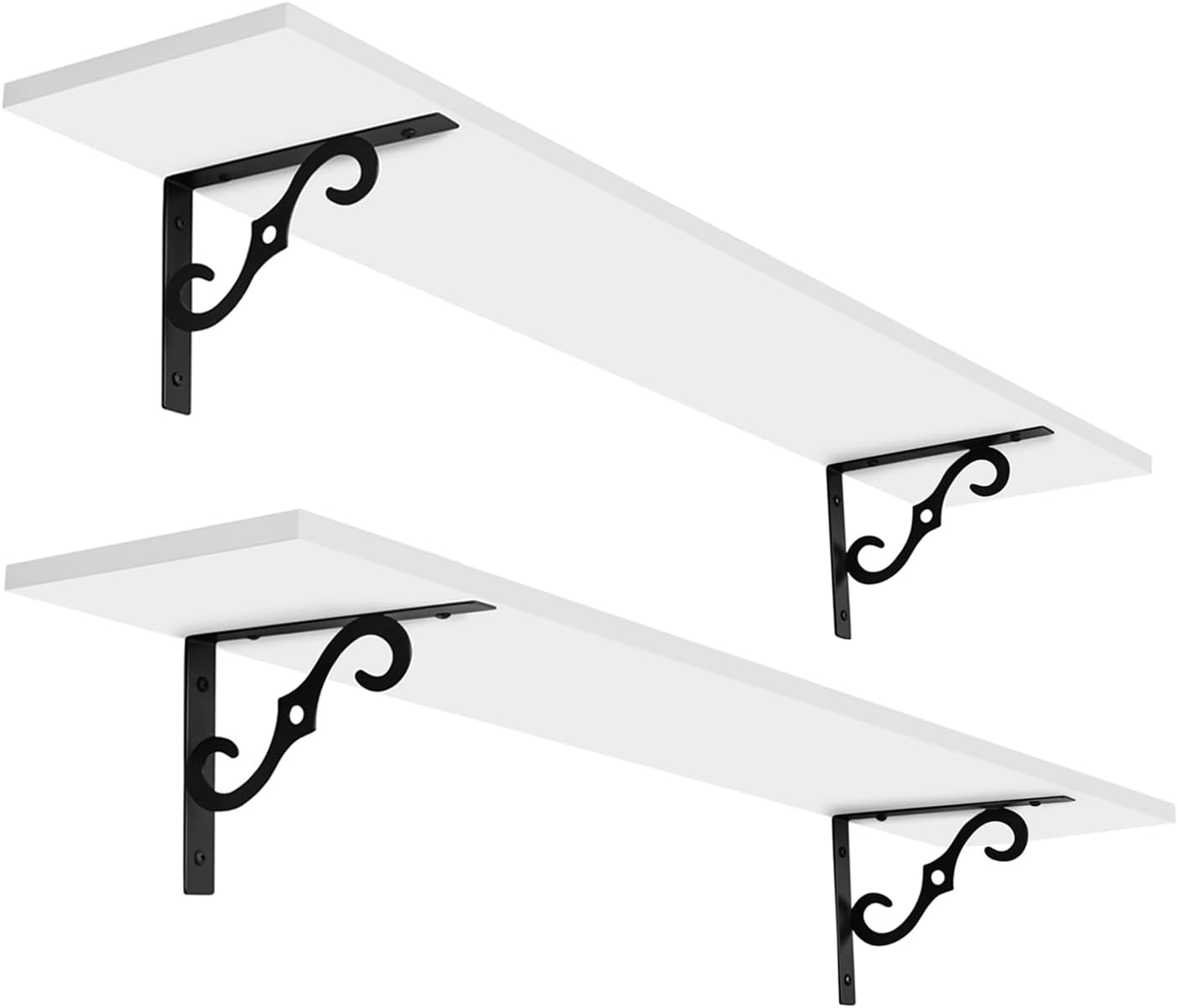 DINZI LVJ Long Wall Shelves, 39.4 Inch Large Floating Shelves Set of 2, Wide Display Shelf Wall Mounted with Brackets, Easy Hanging for Living Room, Toilet, Office, Bedroom, White