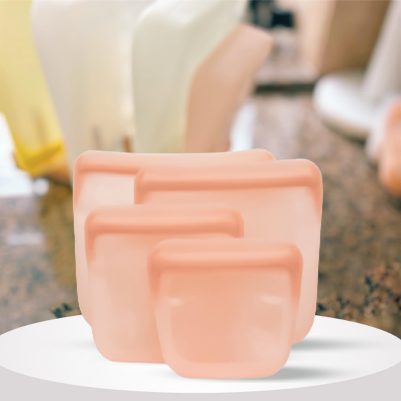 purifyou Set of 5 Reusable Silicone Storage Snack Bags 6oz / 16oz / 32oz / 64oz Self-Seal Food Storage Container for Fruits, Vegetables, Sandwiches, Dishwasher Safe & Leak-free (CloudPink, 16oz)