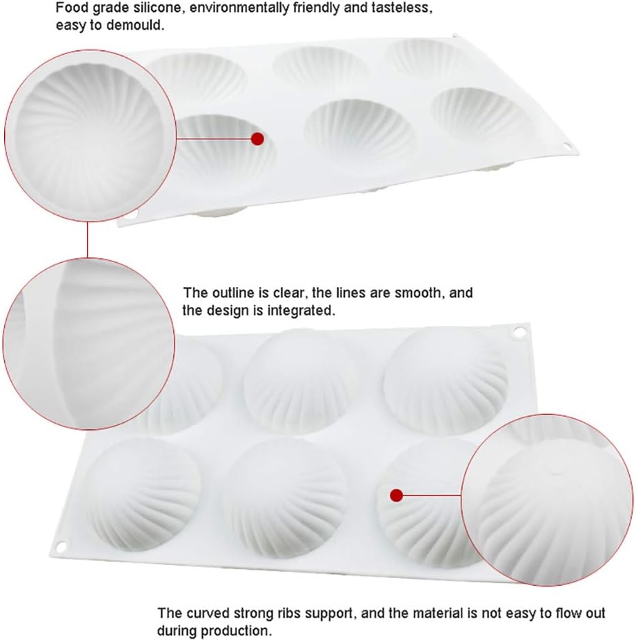 OCPO Kitchen Swirl Silicone Mold for Baking Mousse Cake, Pastry, Chocolate, Dessert, Pudding, Jelly, Cake Decorating Mold, 3D Swirl Shape (6-Cavity)