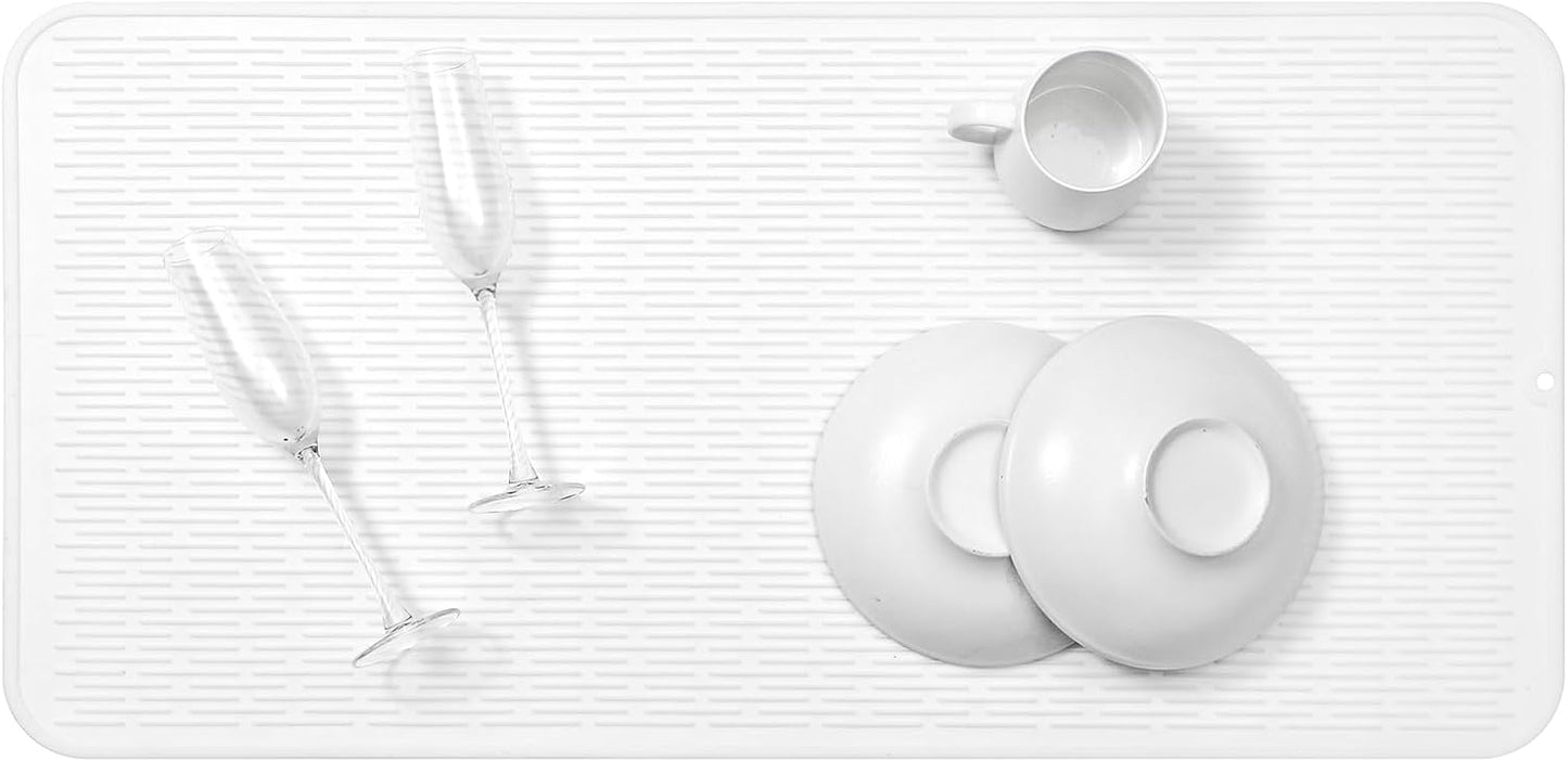 Silicone Dish Drying Mat for Multiple Usage,Easy clean,Eco-friendly,Heat-resistant Silicone Mat for Kitchen Counter or Sink,Refrigerator or Drawer Liner White 5XL 36inches x 18inches