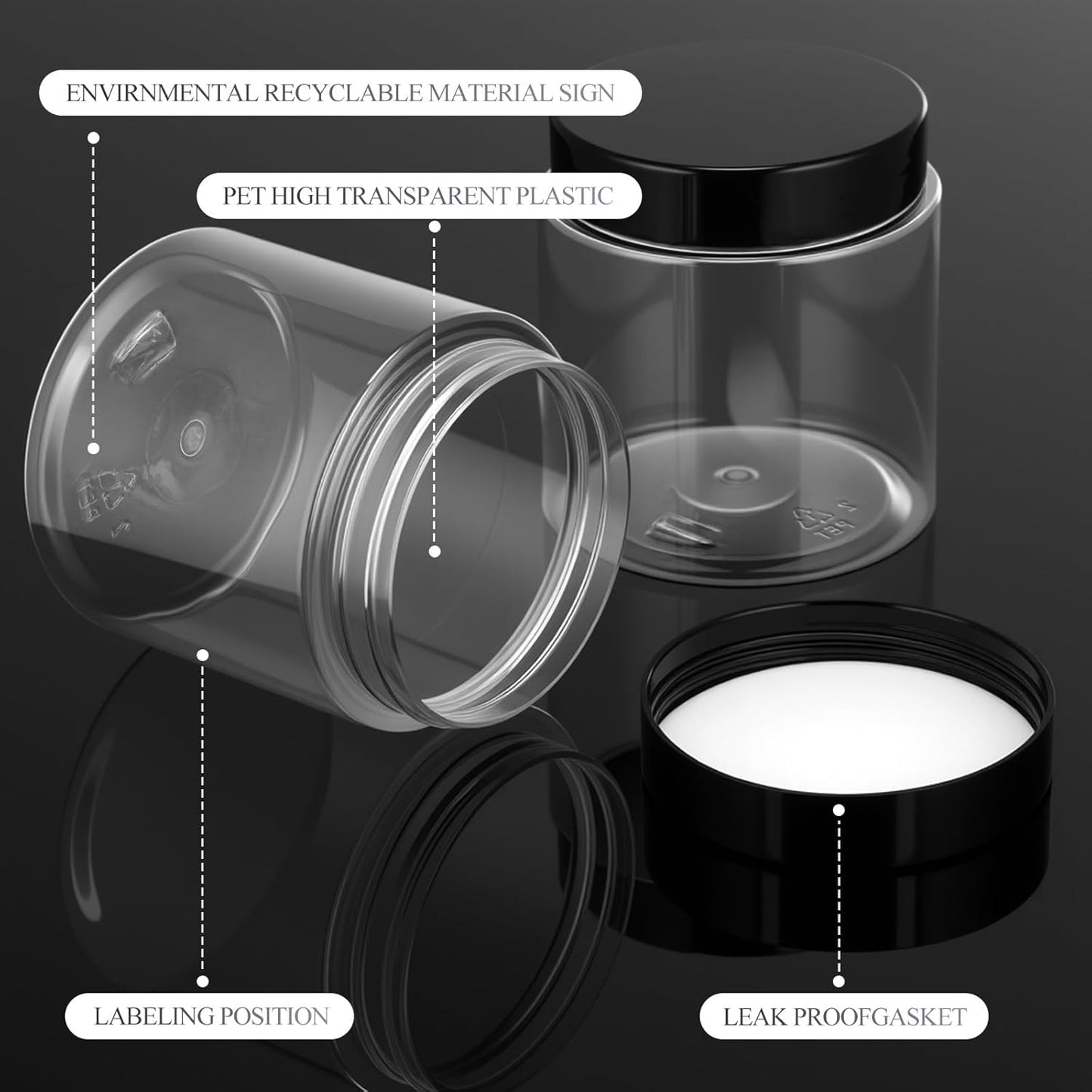 SATINIOR 6 Pack 12 oz Plastic Jars Containers with Lids Wide-mouth Refillable Leakproof Reusable Round Empty Jars for Travel Cosmetic Dry Food Spice Cookie Candy Home Kitchen Organizing(Black)