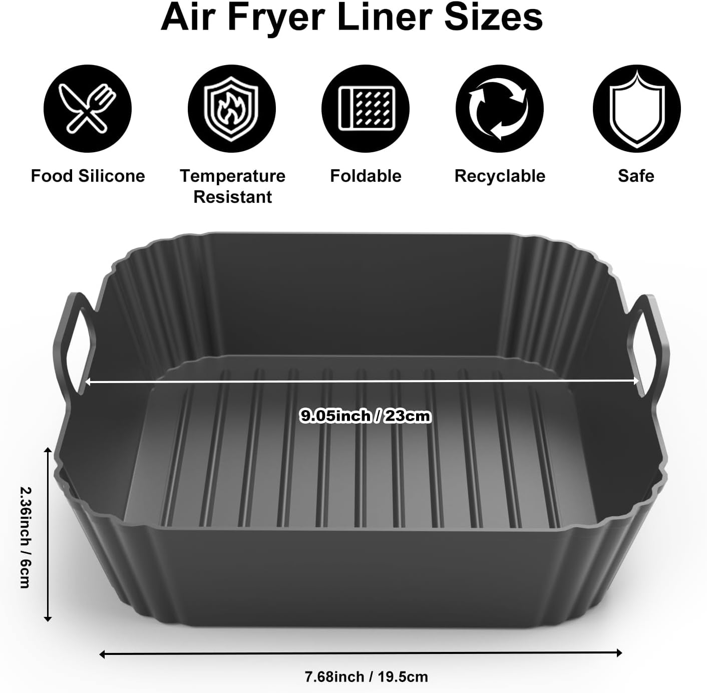 9-Inch Square Silicone Liners for Large Air Fryer 2Pack, 6 to 8.5QT Silicone Pot Baking Accessories for Chefman COSORI Ninja Instant Pot Vortex XL Cuisinart, Reusable Air Fryer Tray Insert