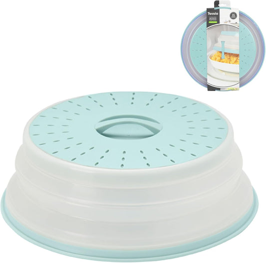 Tovolo Microwave Splatter Cover for Food, Medium (Blue Haze) - Collapsible & Vented Silicone Splatter Guard Lid - Microwave Plate & Dish Cover with Handle - BPA-Free Kitchen Gadget for Meal Prep