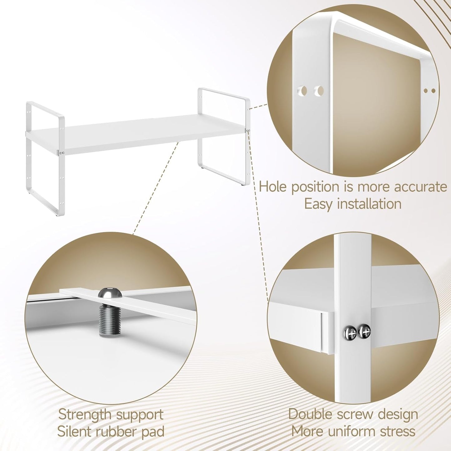 16.5~27.1" Expandable Shelf Organizer, 2Pack 10.2" Wide Stackable Cabinet Shelf Organizers, White Metal Sturdy Kitchen Counter Storage for Countertop, Adjustable Height Spice Rack