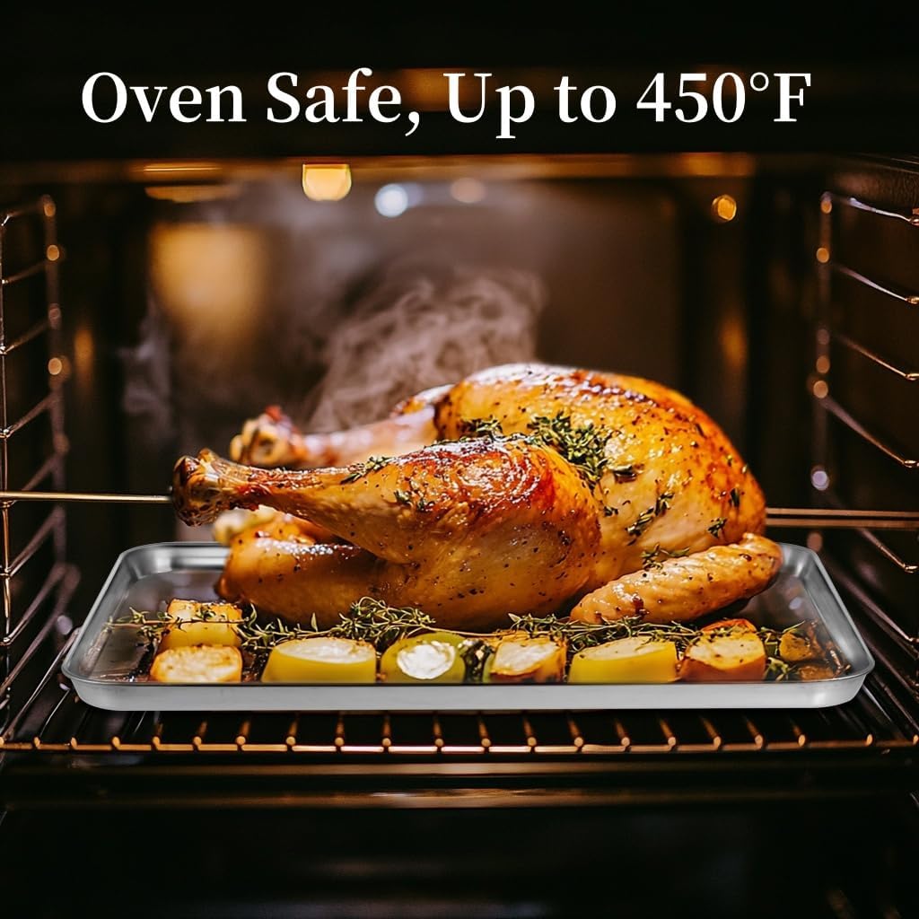 Baking Sheet Set of 3, Heavy-Duty Stainless-Steel Baking Pans, Cookie Sheets Cooking Trays for Oven, 3 Different Sizes (12/16/17.5 Inch)