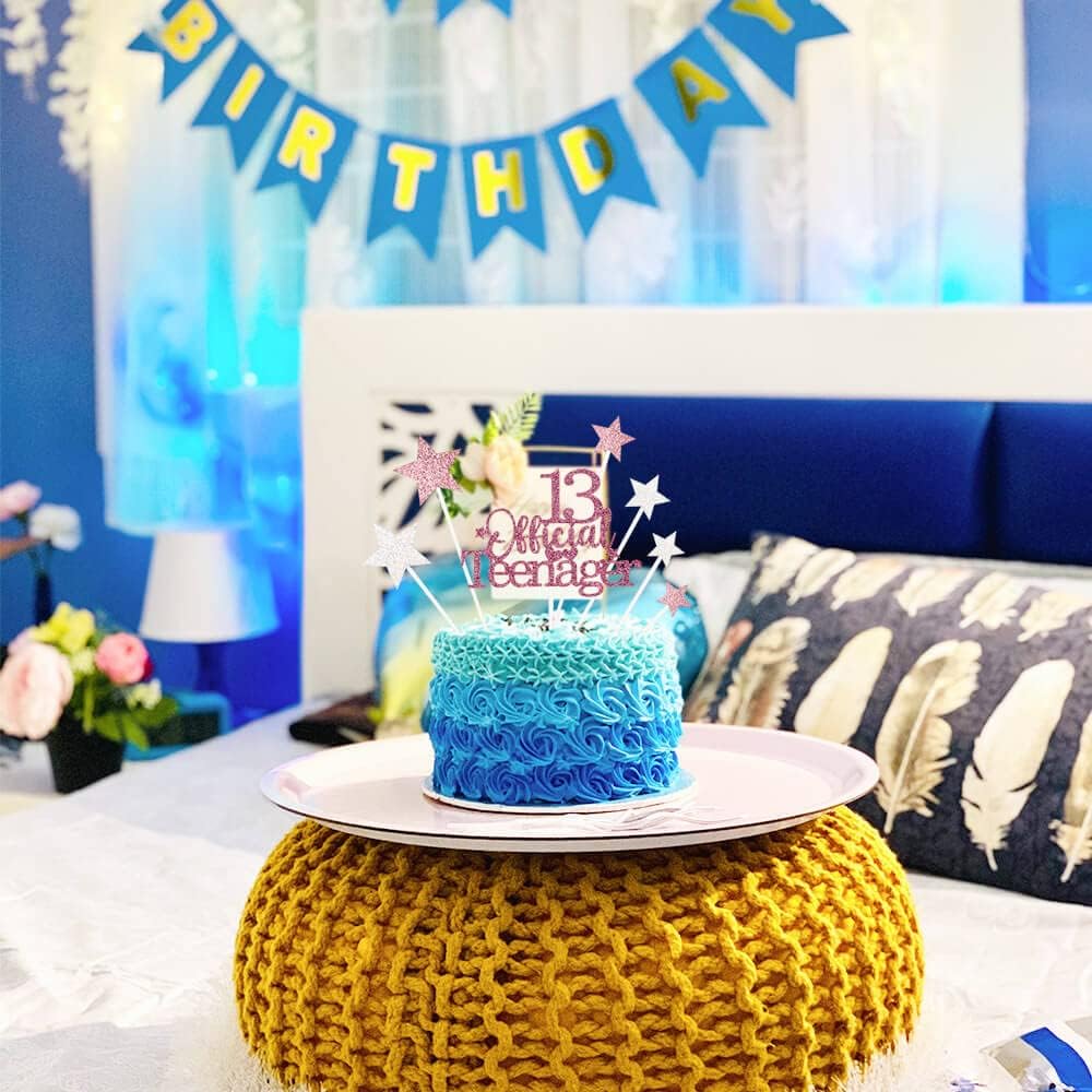 Glittery 13 Ofiicial Teenager Cake Topper with Star,13th Happy Birthday Cake Topper Party Decorations Party Supplies for Boys Girls Rose Gold