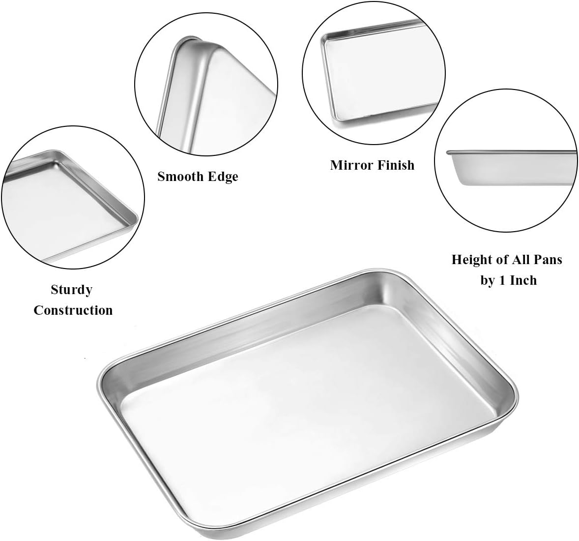 Wildone Baking Sheet Set of 2 - Stainless Steel Cookie Sheet Baking Pan, Size 9 x 7 x 1 inch, Non Toxic & Heavy Duty & Mirror Finish & Rust Free & Easy Clean