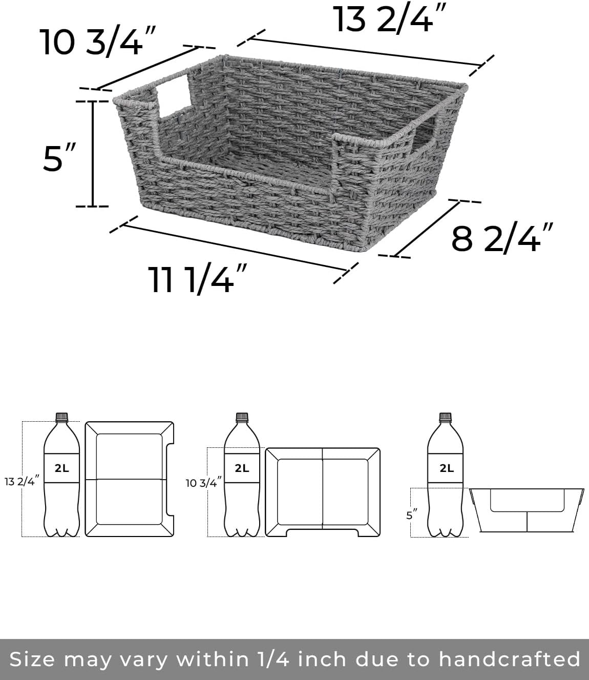 StorageWorks Round Paper Rope Woven Basket for Pantry Organizers and Storage, Stackable Wicker Pantry Baskets for Shelves, Grey, 2-Pack