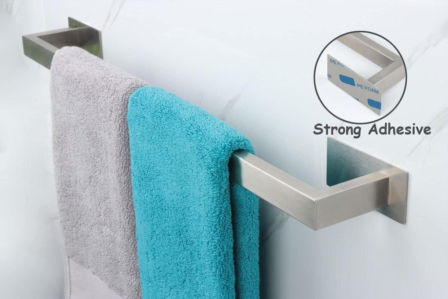 Bathroom Towel Bar Self Adhesive, No Drilling Towel Rack Easy to Install, Hand Towel Holder Made of Premium Stainless Steel Sticky on Hand Towel Hanger for Kitchen, Toilet.(24IN, Brushed)