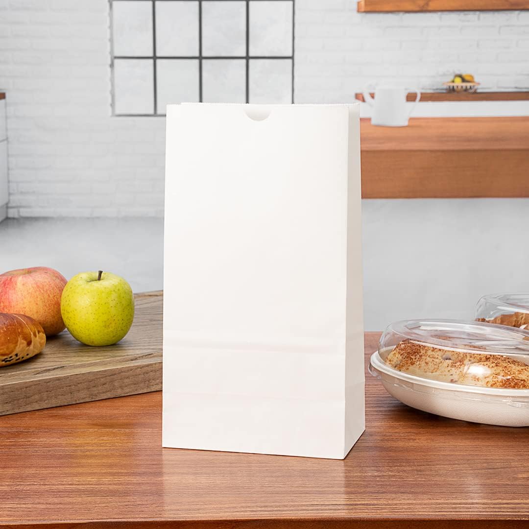 Restaurantware Bag Tek 6lb Paper Bags 100 Disposable Lunch Bags - Medium For Lunches Sandwiches And Snacks White Paper Kraft Paper Bags For Shopping Party Favors Or Gifts