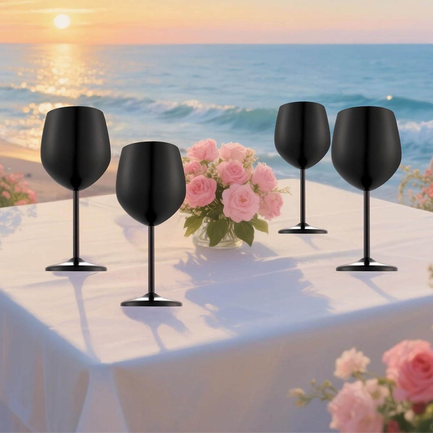 Stainless Steel Wine Glasses Set of 4 Unbreakable Wine Glass 18 oz Unique Metal Wine Goblets for Outdoor, Travel, Camping, Pool, Ideal Gift for Wine Lovers (Matte-Black)