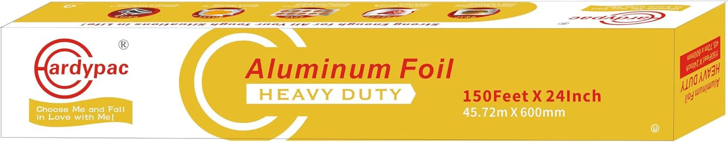 24 inch extra wide Heavy Duty Aluminum Foil Roll, 300 Square Feet, 24 Inch x 150 Feet, kitchen wide tin foil grill foil paper for cooking, baking, wrapping, BBQ aluminum paper heavy duty.