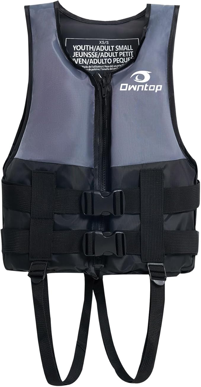 Owntop Kids and Adult Swim Jackets 50 to 125 lbs Dual Buckles, Zipper and Crotch Strap Ski Vest Lightweight PFD Perfect for Kayaking, Fishing, Paddle Board