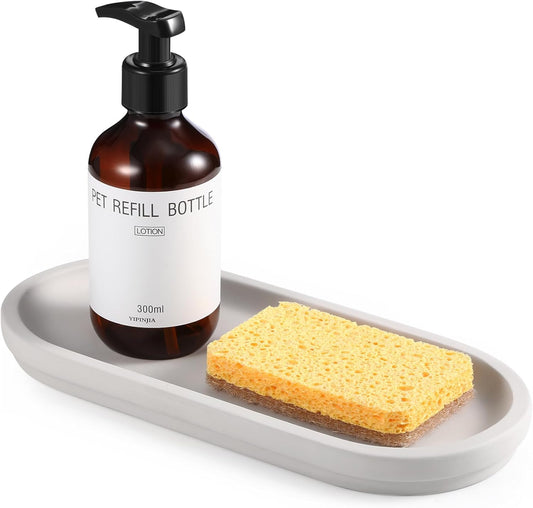 Diatomaceous Earth Sink Caddy, Instant Dry Bathroom Kitchen Sink Organizer, Minimalist Water Absorbing Dish Soap Holder, Stone Tray for Sponge Brush Candles (Grey)