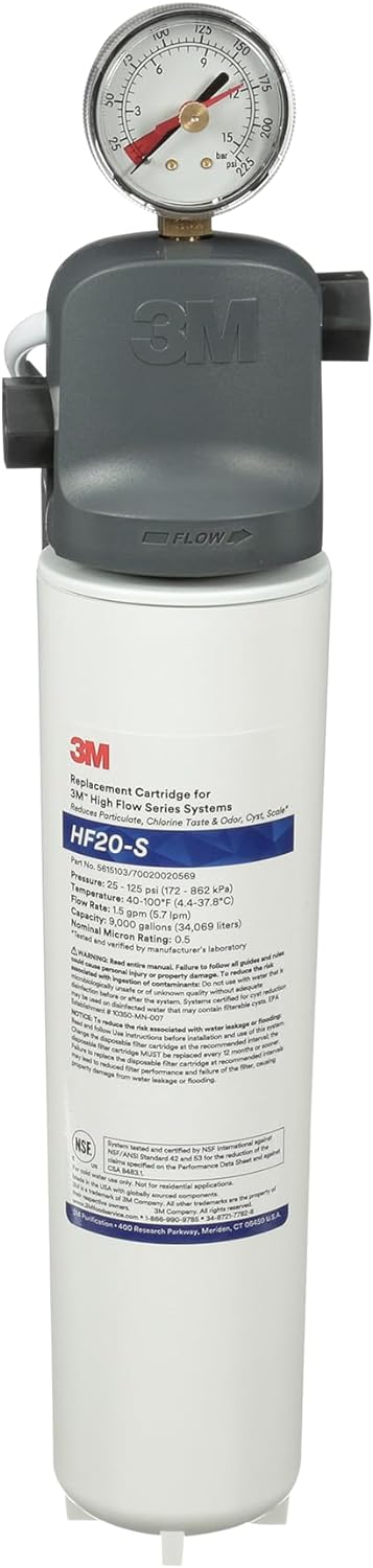 3M Water Filtration Products System for Commercial Ice Maker Machines ICE120-S, Reduces Sediment, Microplastics, Chlorine Taste and Odor, Cysts, Inhibits Scale, 1.5 GPM, 9,000 Gallon Capacity