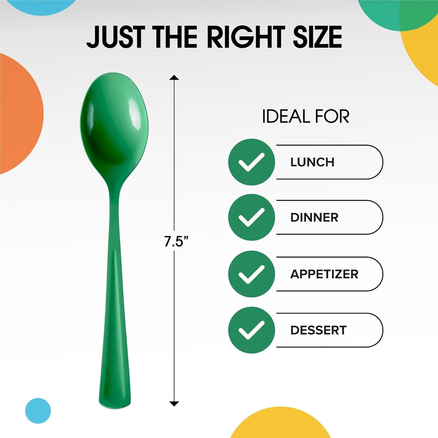 Party Solids Disposable Emerald Green Plastic Spoons 200 Pcs - Heavy Duty Modern Plastic Disposable Cutlery