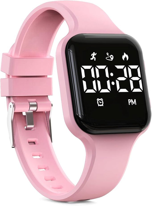 Kids Fitness Tracker,Digital Pedometer Watch，Sport Watch, Steps Counter, Waterproof, Alarm Clock for Boys Grils Kids Children (Pink)