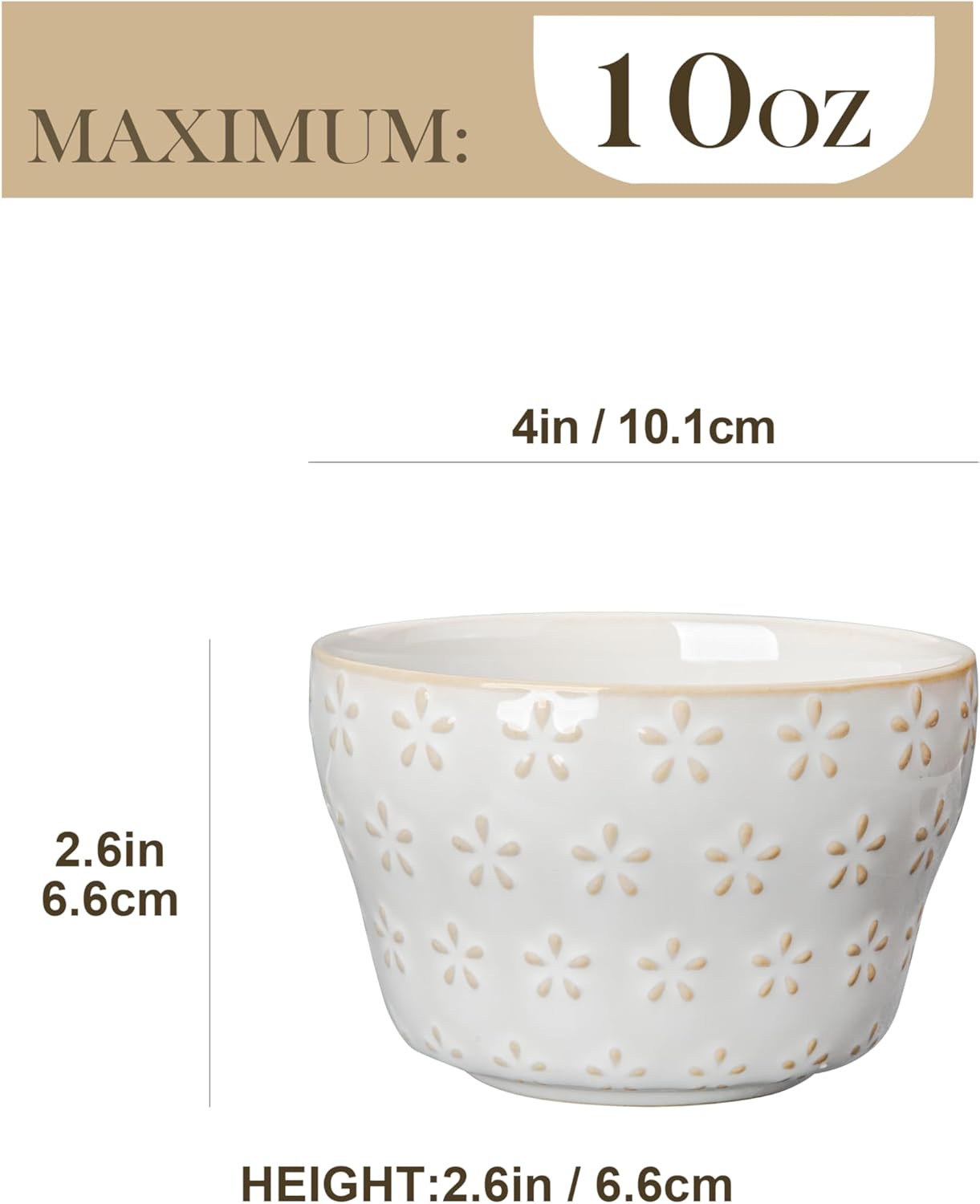 MALACASA Small Dessert Bowls 8 oz, Ice Cream Bowls, Dipping Sauce bowls,Ceramic Bouillon Soup Cups or Certain Side Dishes, Microwave & Dishwasher Safe, Set of 4, Arctic White, Series LYDIA