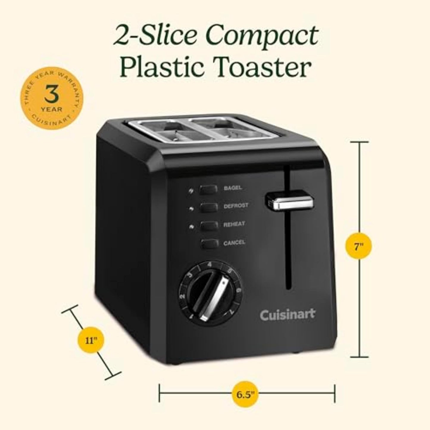 Cuisinart CPT-122BK 2-Slice Compact Plastic Toaster, Black