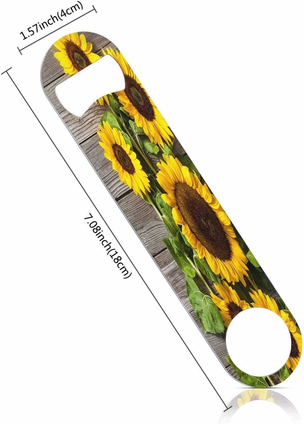 Sunflowers Stainless Steel Bottle Opener Wooden Board Yellow Flower Rustic Fence Natur Color Simple Flat Beer Bottle Opener Keychain for Home Kitchen Bar Restaurant Party Birthday Gift