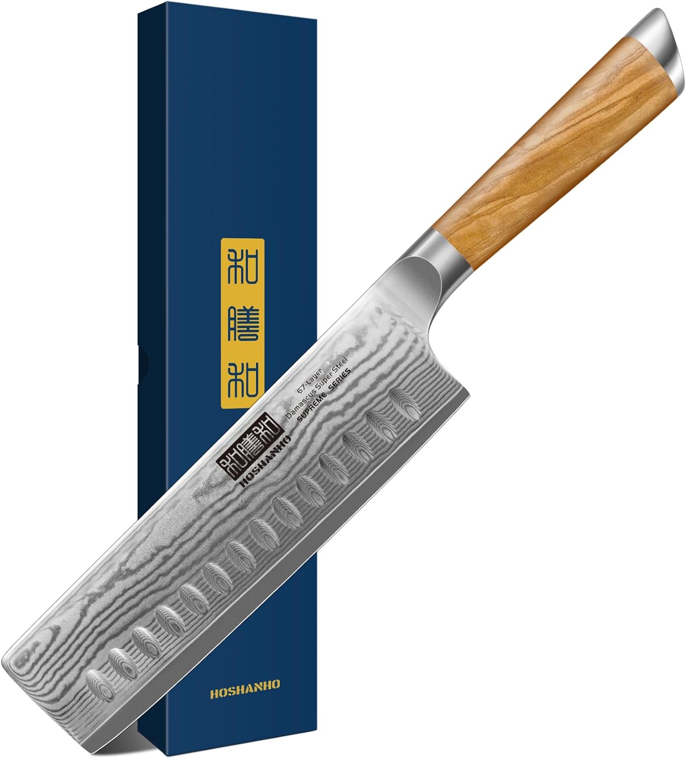 Damascus Nakiri Knife 6.5 Inch, Super Sharp Damascus VG-10 Japanese Kitchen Knife, Cleaver and Vegetable Knife with Ergonomic Olive Wood Handle