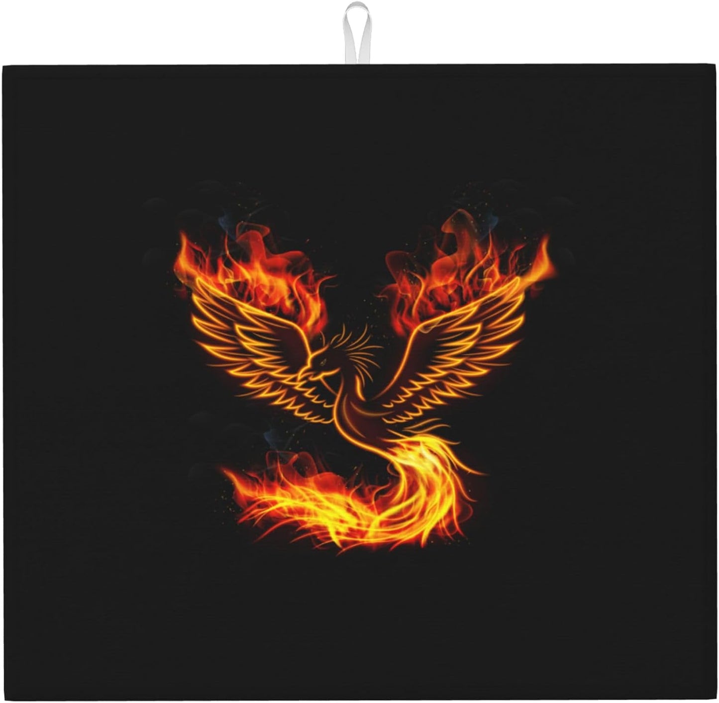Fire Phoenix Dish Drying Mat for Kitchen Counter Washable Absorbent Reversible Microfiber Funny Drying Pad Kitchen Accessories 16x18 Inch