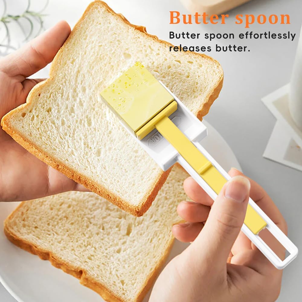 Butter Dish with Precision Spoon, Countertop and Refrigerator, Keep Butter Fresh, Easy Scoop, Plastic Butter Keeper Tray Box for East/West Coast Butter (White, Large)